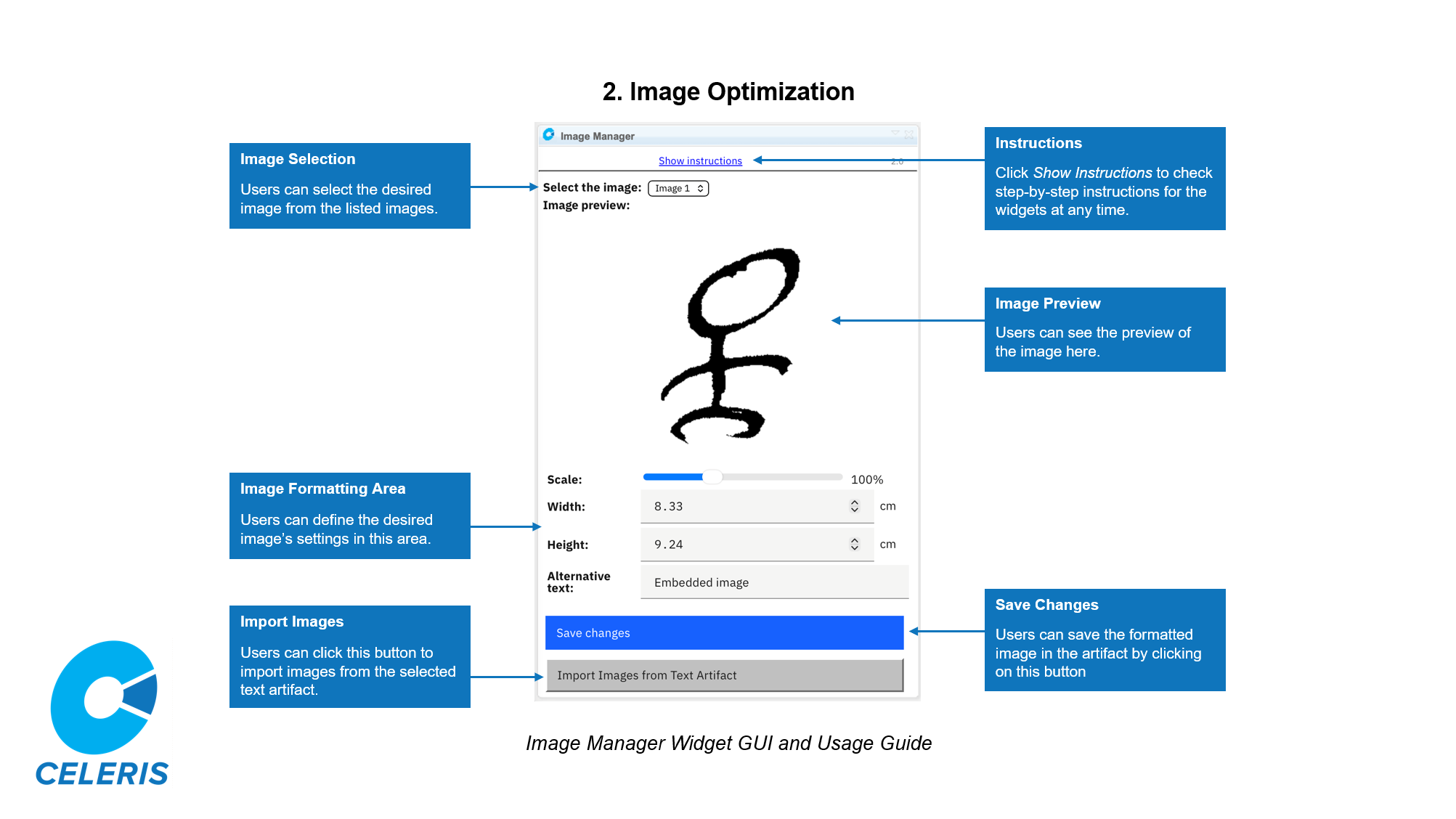 Image Manager Widget, Image Optimization view, GUI and Usage Guide