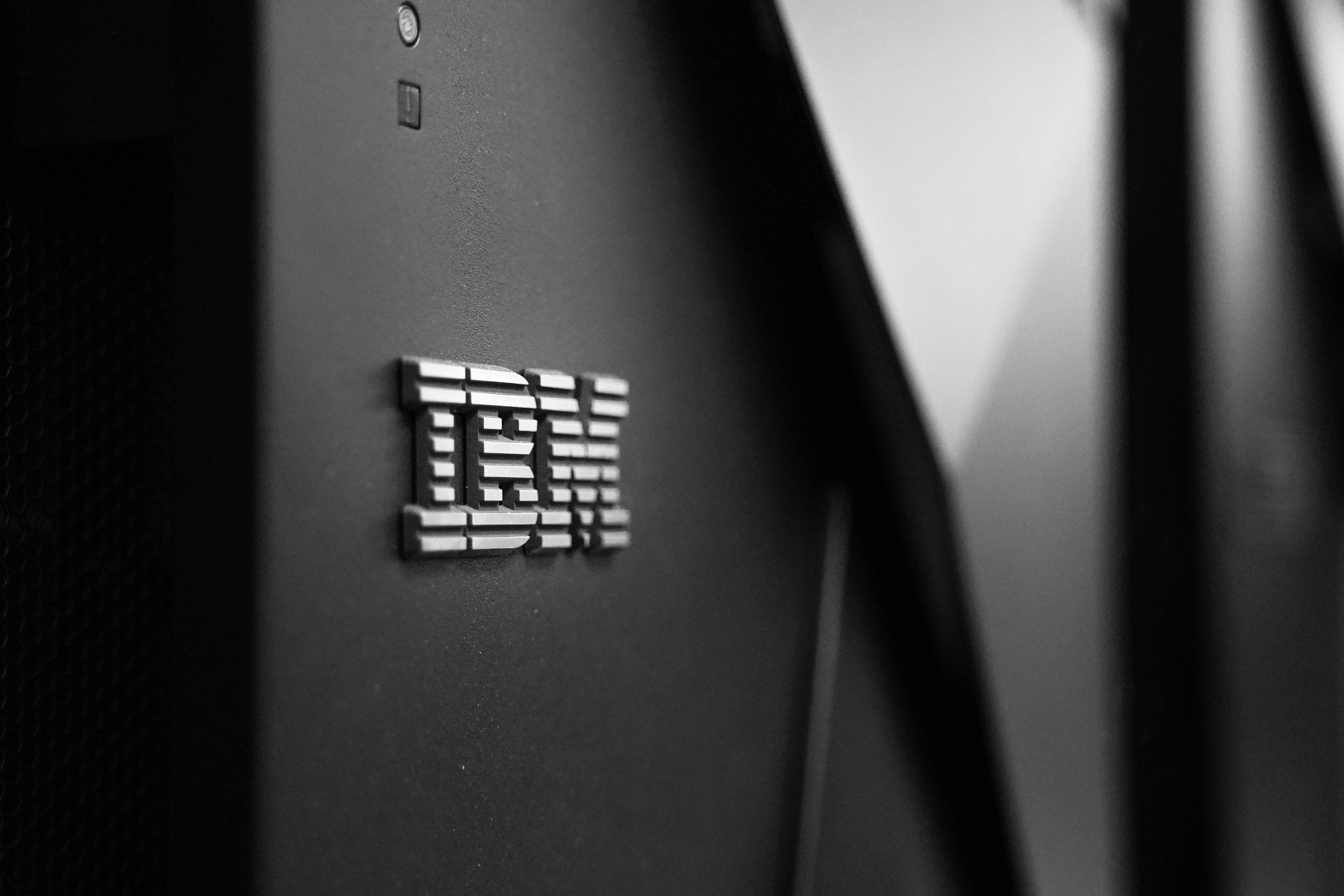 The IBM logo on a computer
